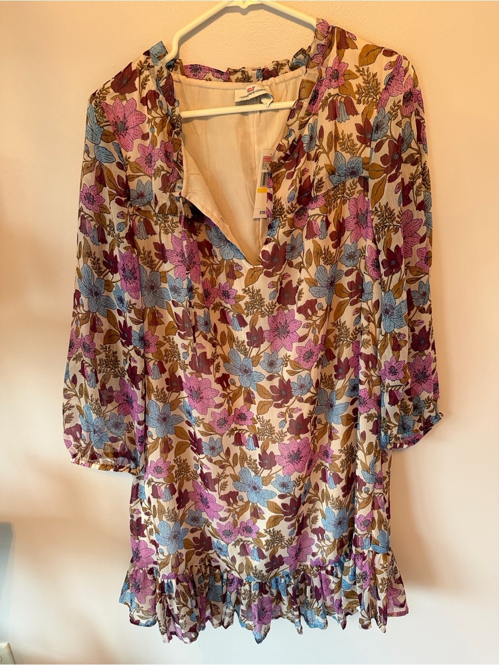 Vineyard Vines Floral Long Sleeve Dress in Pink, Blue, Brown
